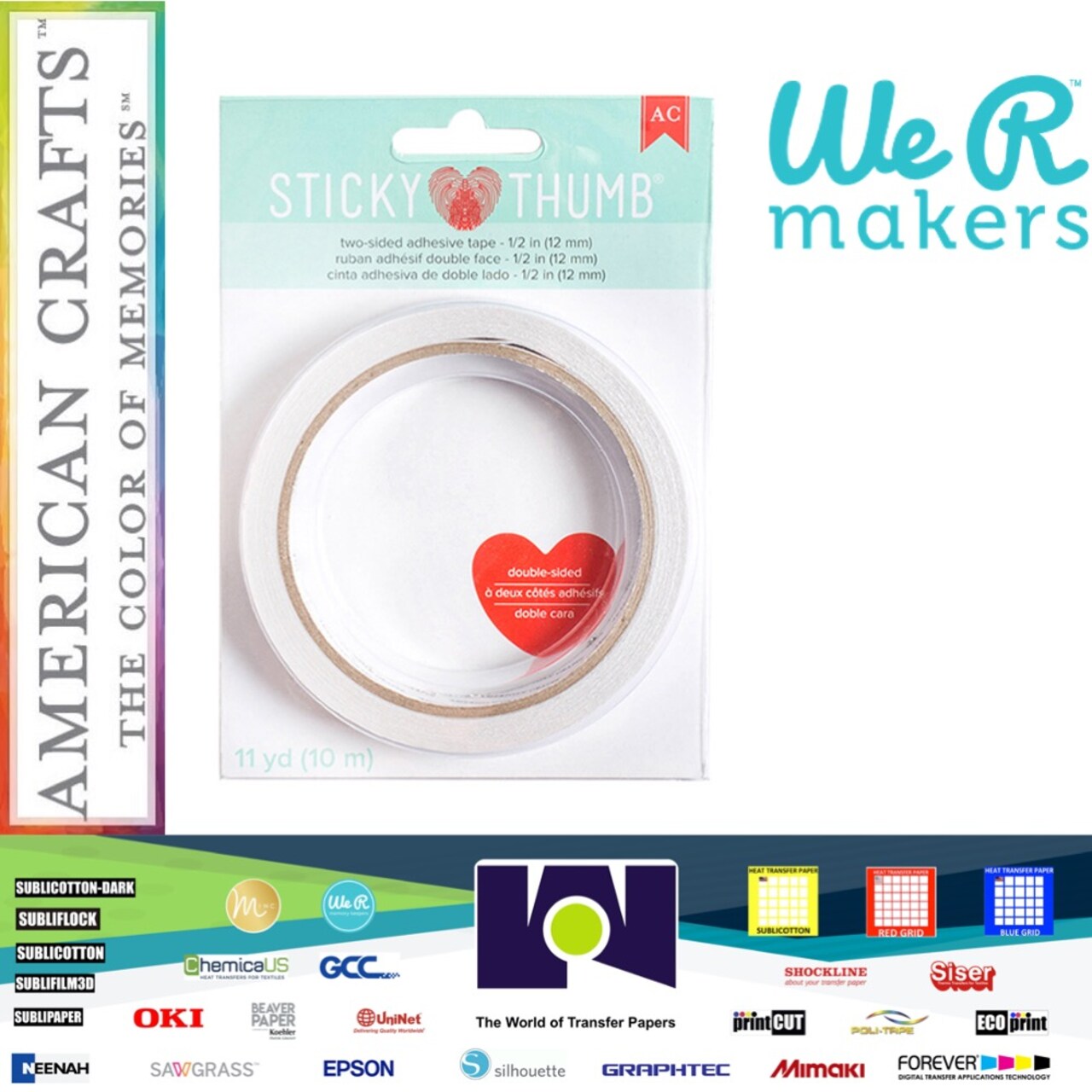 Sticky Thumb Double-Sided Tape 1/2"x11 Yards-Clear 340266 by American Crafts